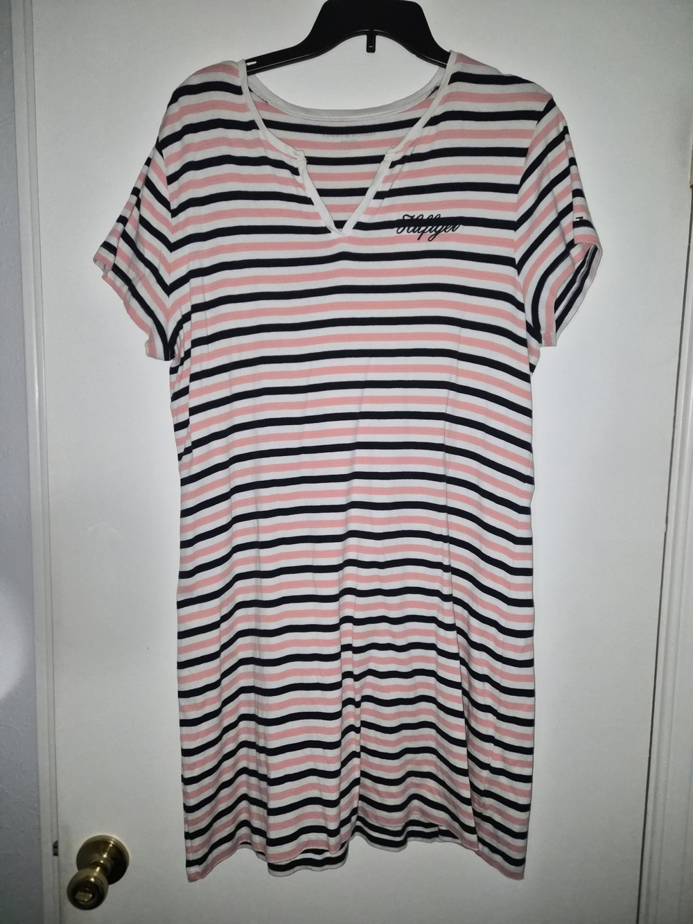 Tommy Hilfiger Striped Tee Dress - Pink, Black & White
